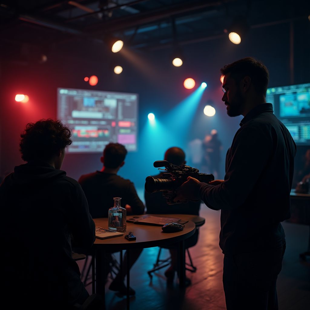 Video prodüksiyon atölyesi kamera ve lighting ekipmanları